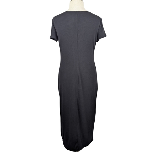bebe Midi T-Shirt Ribbed Dress Short Sleeve Bodycon Fitted LBD Black M NWT - Picture 7 of 14